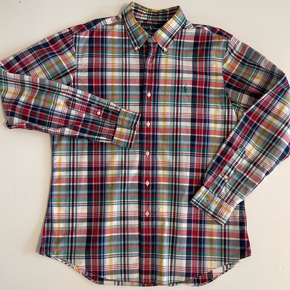 Ralph Lauren Custom Fit Plaid Cotton Button Down‎ Shirt Polo L